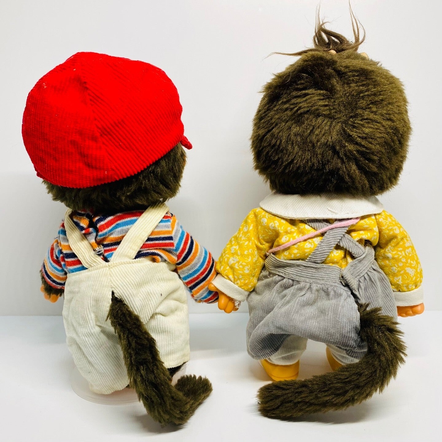 Monchhichi Vintage 1980s S size boy & girl pair plush monkey doll thumb sucker#4
