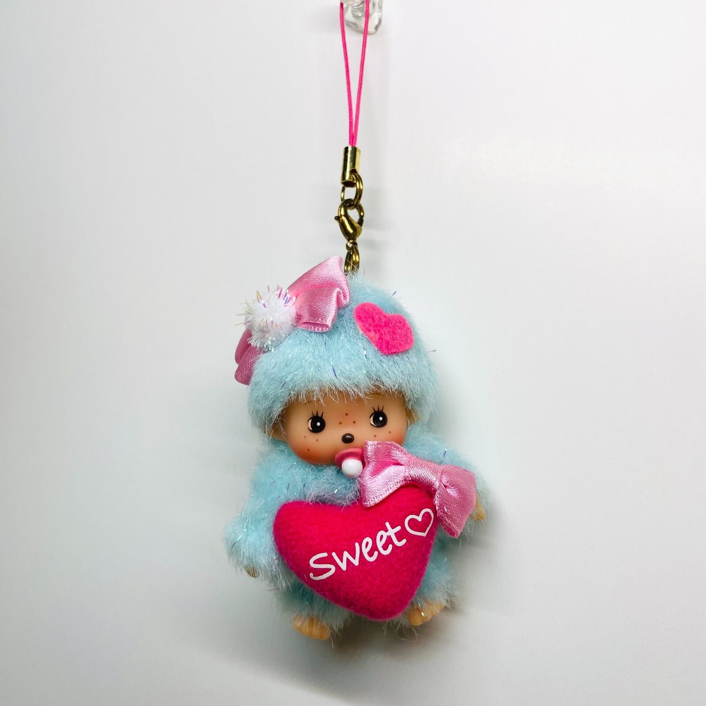 Monchhichi Keychain bebichhichi Candy glitter SS size plush doll blue super rare