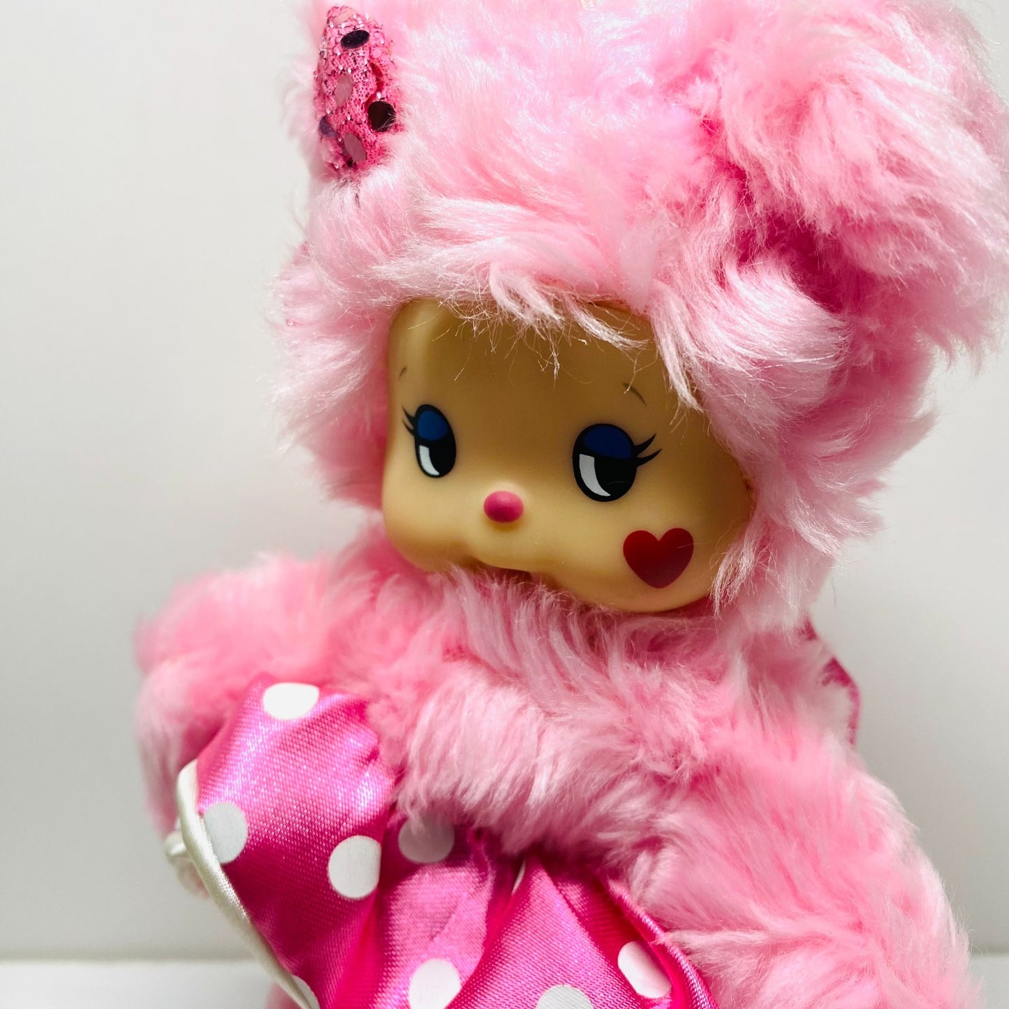 monchhichi Cham Cham Bear pink plush doll Pink Ribbon Sekiguchi Rare S size