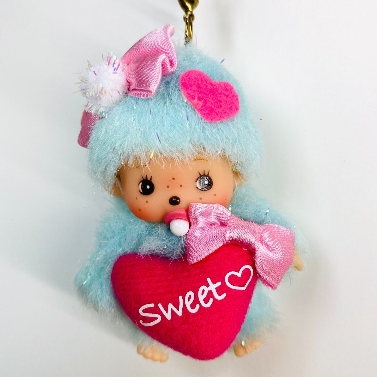 Monchhichi Keychain bebichhichi Candy glitter SS size plush doll blue super rare