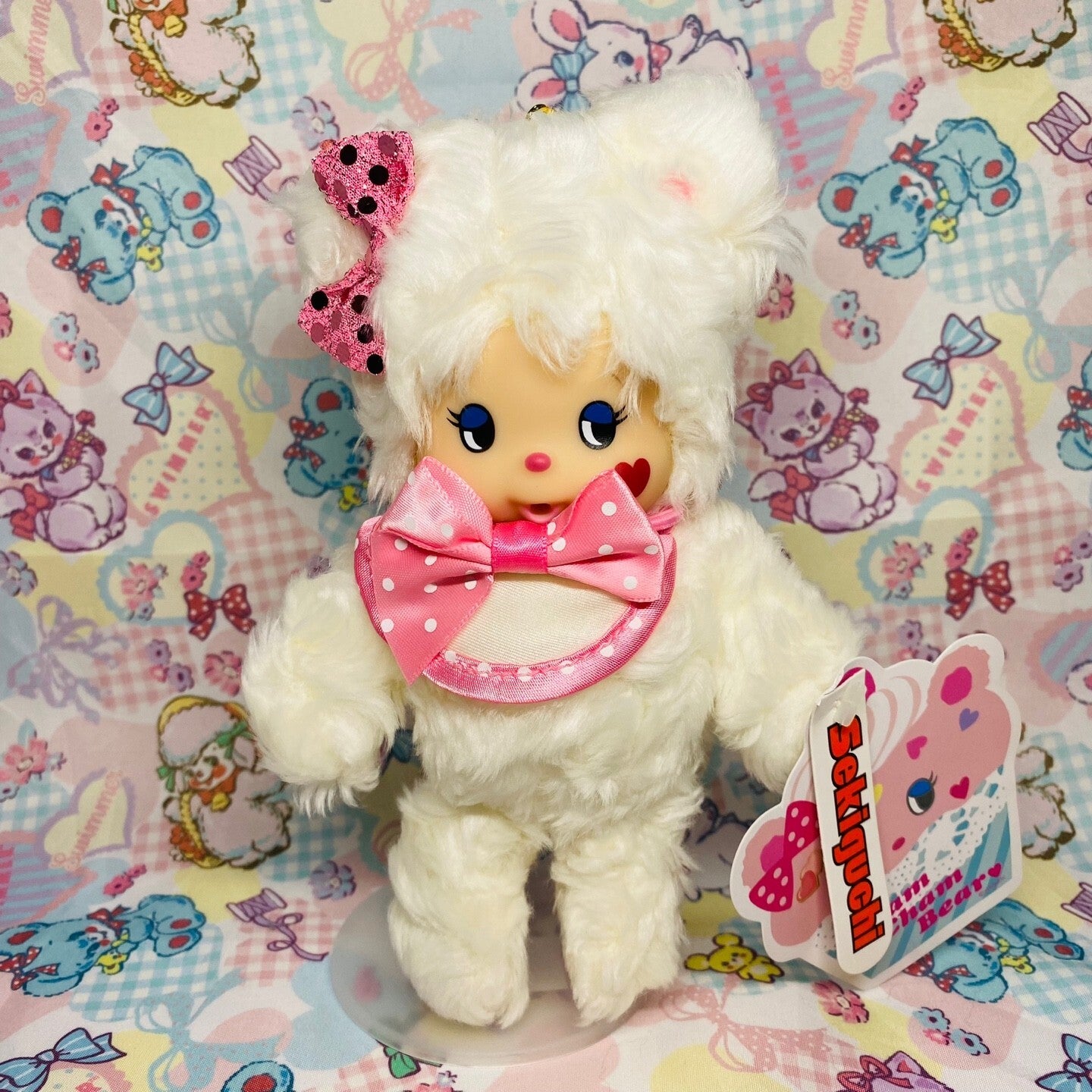 monchhichi S size Cham Cham Bear White plush doll Sekiguchi Rare unused