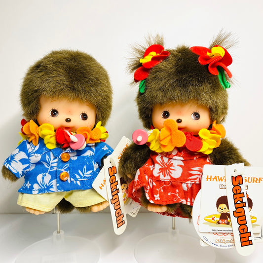 Monchhichi S size Bebichhichi Hawaiian Surf pair set plush doll Super Rare