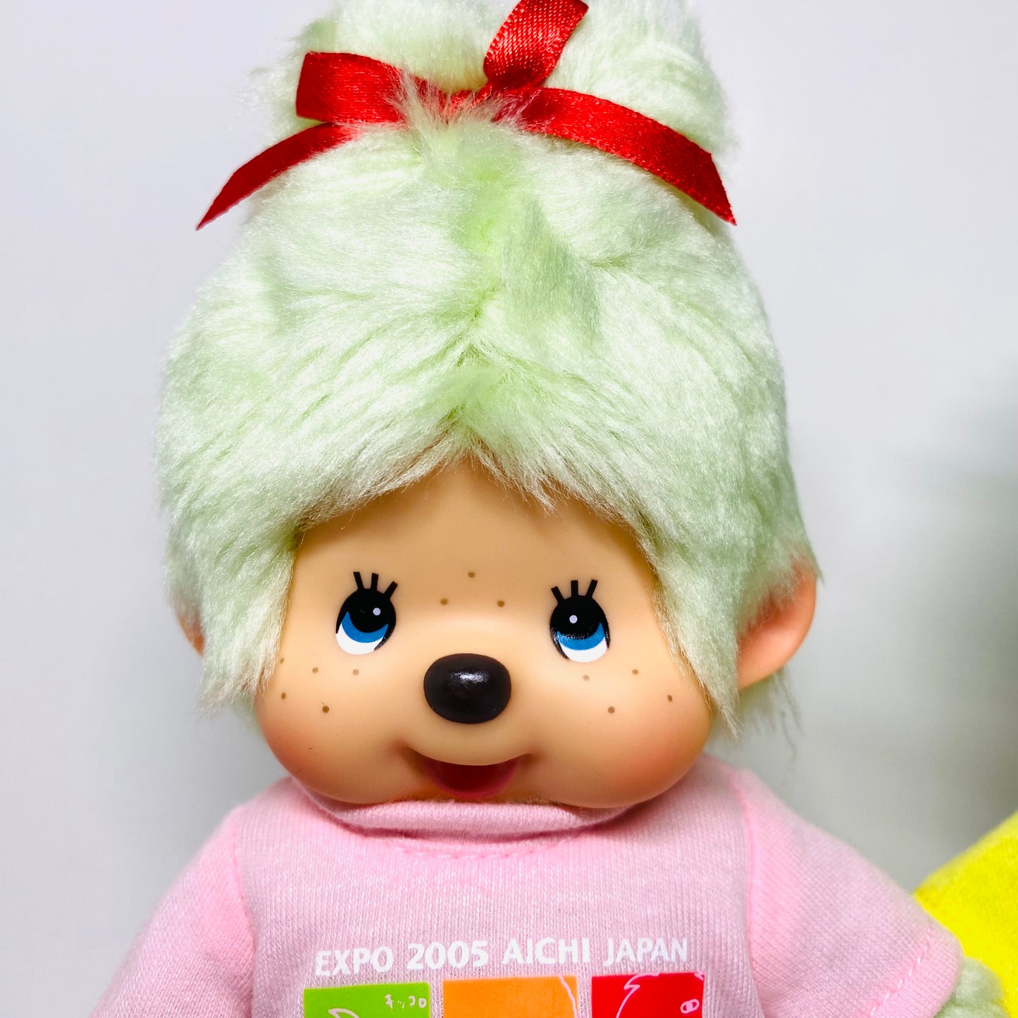 Monchhichi Sekiguchi EXPO 2005 Aichi Japan Limited Plush Doll Set – Pink & Yellow Shirts – Rare