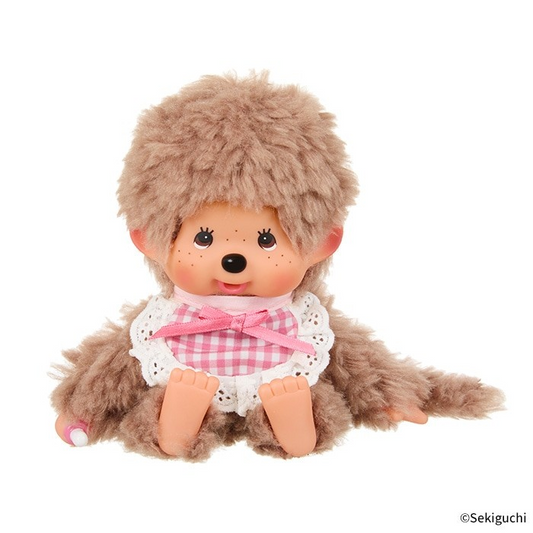 Monchhichi S size Fluffy Sweet Brown Pink bib plush monkey doll New