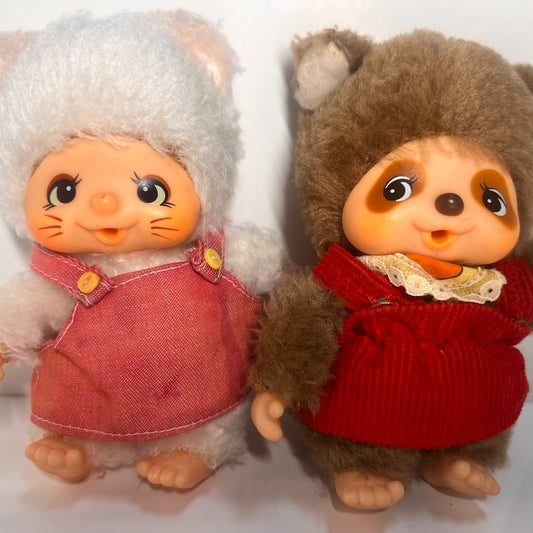 Monchhichi Vintage S size Mychhichi Friend Racoon & Cat 2nd Gen Sekiguchi #29