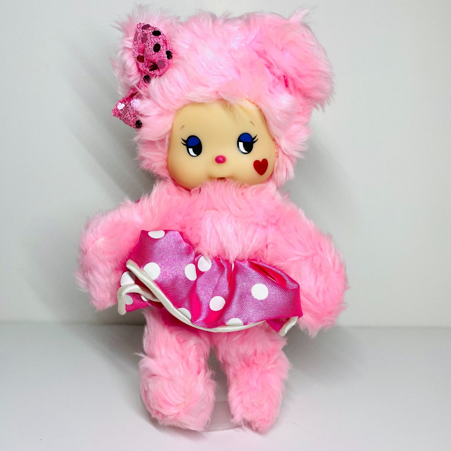 monchhichi Cham Cham Bear pink plush doll Pink Ribbon Sekiguchi Rare S size