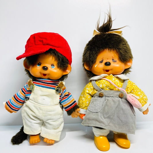Monchhichi Vintage 1980s S size boy & girl pair plush monkey doll thumb sucker#4